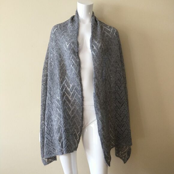 Sandro Paris Scarf Gray Sparkle Open Knit Soft Glitter Large Made In Italy - Picture 1 of 6